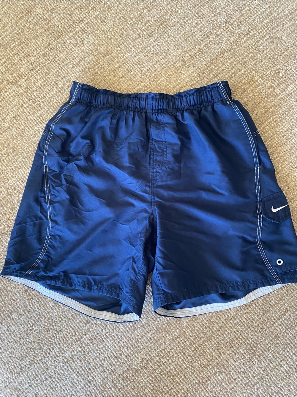 Nike Men’s Blue Athletic Swim Shorts with White Swoosh